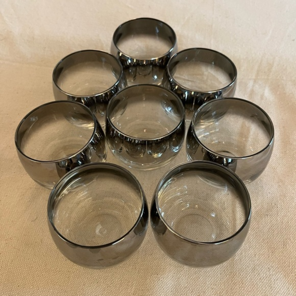 Vitreon Queen’s Luster Mid‎ Century Modern Roly Poly Silver Ombré Fade 8 Glasses
